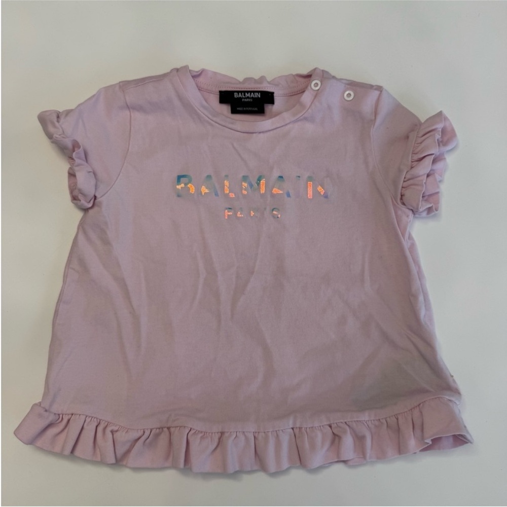 Balmain Pink Ruffle Tee Short Sleeve